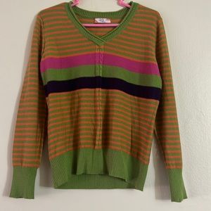Women's Multi-Color Striped V-Neck Sweater